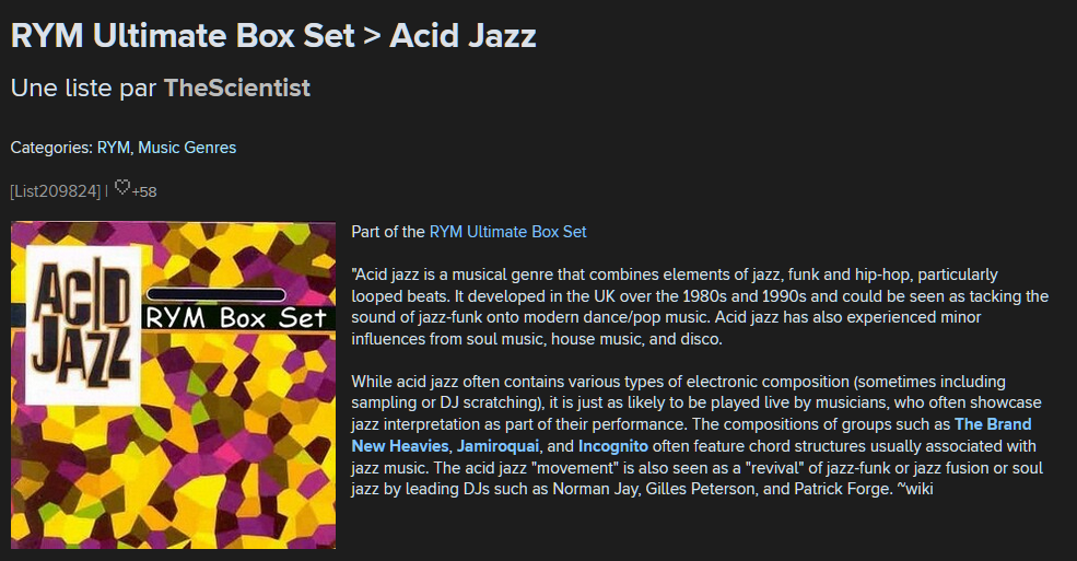 Header de la liste Acid Jazz du RYM Box Set